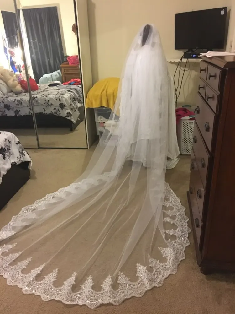 Сверкающие блестками кружева 3*3 Длинные Свадебные вуали один слой 3 метра собора