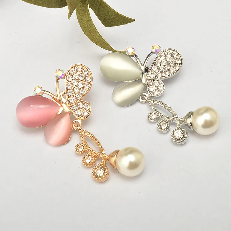 MZC прекрасный розовый опал Броши Булавки с бабочками Кристалл цинковый сплав