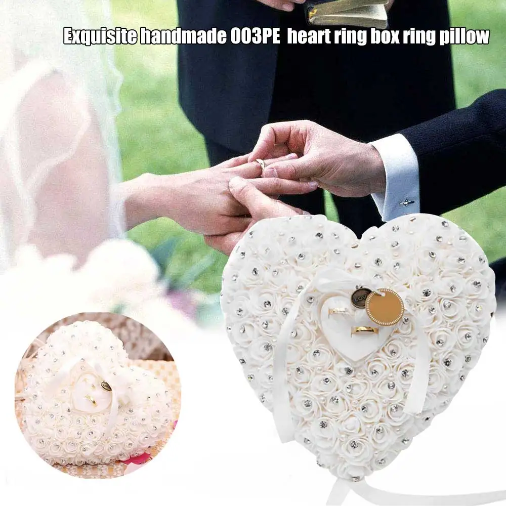 1 шт. в форме сердца свадебное кольцо подушка элегантная Роза горный хрусталь