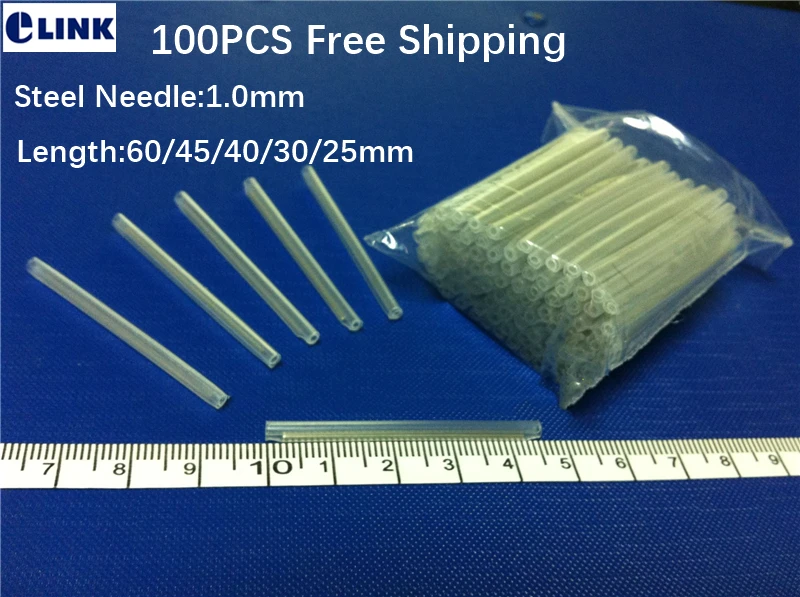 100pcs mini fusion sleeve optical fiber 1.0mm reinforced stainless steel needle 60 45 40 30 25mm for 500um fiber Free Shipping
