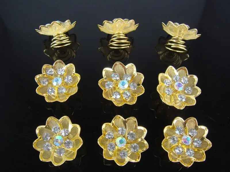 

12PCS Gold Color Flower Hair Twists Spins Pins Wedding Clips Pin Hair Accessory