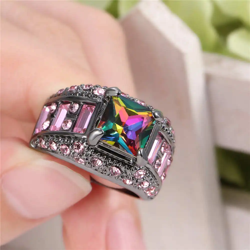 Rainbow Promise красивые обручальные кольца для возлюбленной черного и золотого цвета
