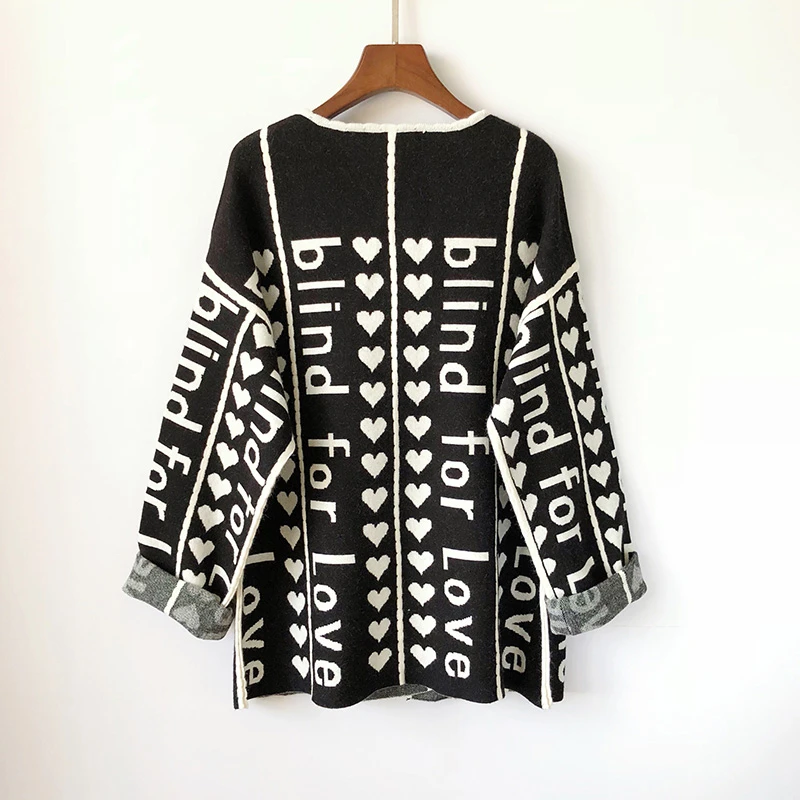 2019 Spring New Cardigan Women Loose Medium Long Letter O-Neck Knit Coat Autumn Fashion Large Size Sweater Female Vs550 |