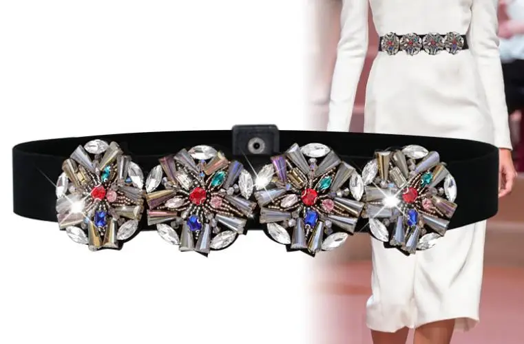 Fantastic Style Rhinestones Pearls Belt For Party Evening Dress Trendy Luxury Women Elastic Stretch Cummerbunds | Аксессуары для