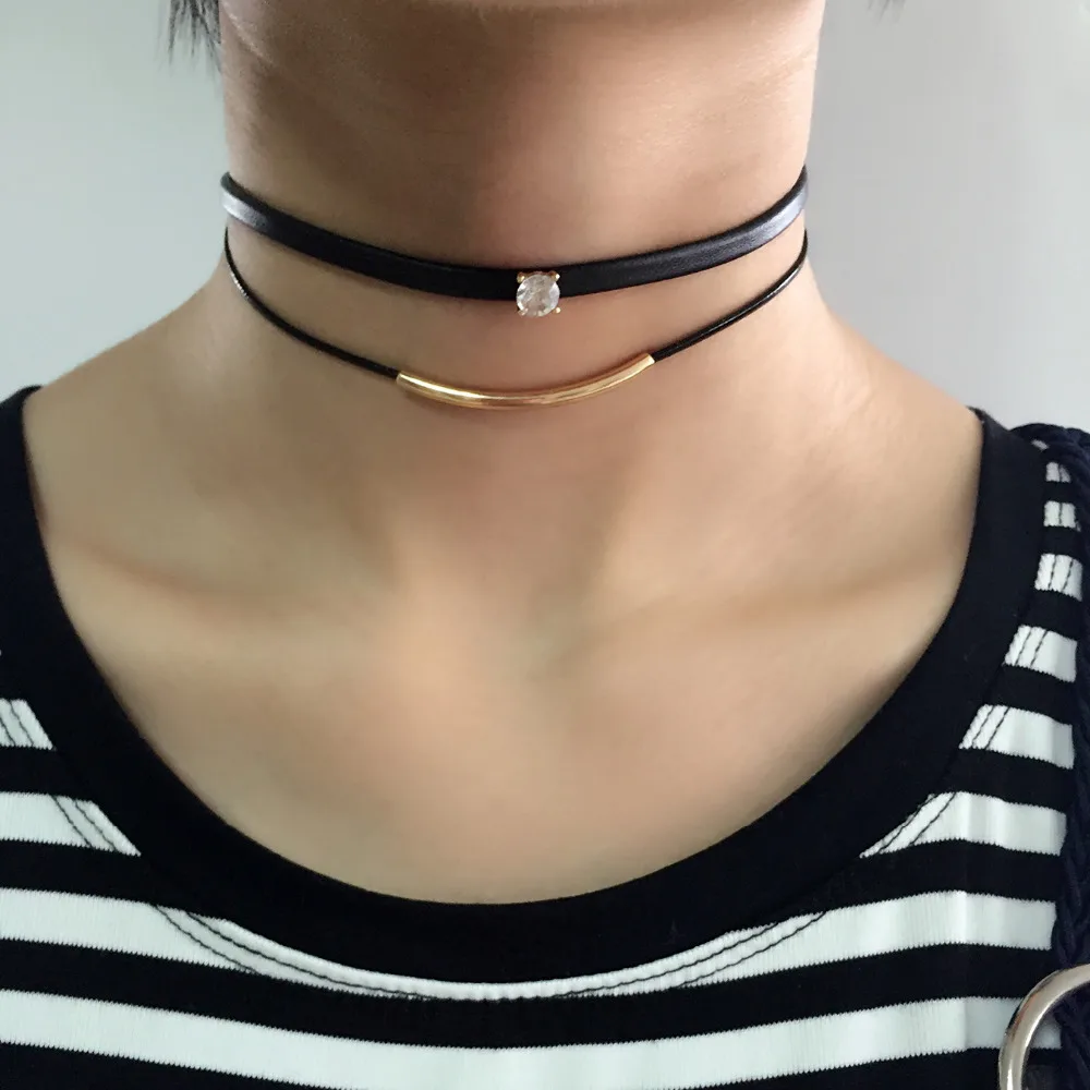 DANZE модные черные искусственная кожа небольшой кристалл claires кулон чокер цепочки