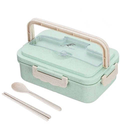 Green Ланч-бокс из пшеничной соломы Bento box Портативный экологически чистый микроволновая печь контейнер для хранения для Детей школьников - Цвет: Green