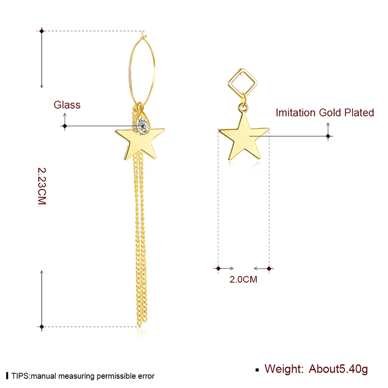 Lexile Модные Простые длинной кисточкой Длинные висячие серьги золото Цвет звезда