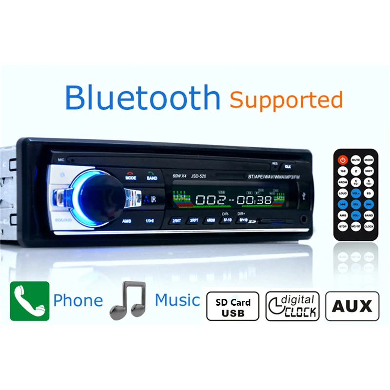 Автомагнитола JSD520 12 В Bluetooth V2.0 1 Din FM Aux вход приемник SD USB MP3 MMC WMA|car radio player|car stereocar |