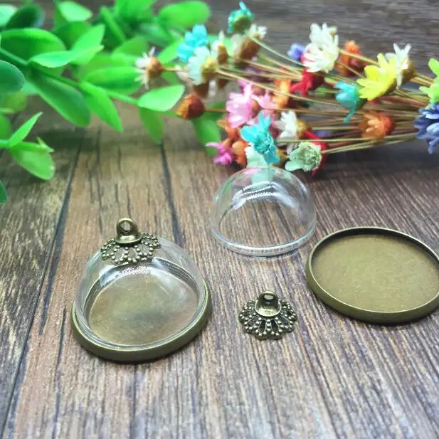 100 компл./Лот 20 мм прозрачная фотография/Посеребренная круглая подставка шапочка