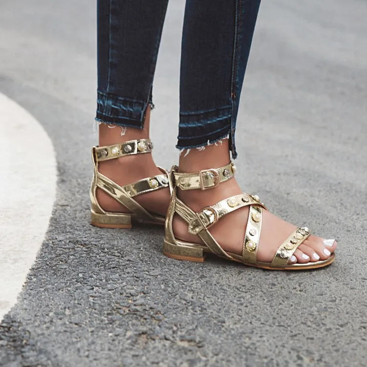 Женские сандалии на высоком каблуке с пряжками и заклепками большие размеры 11 12 13