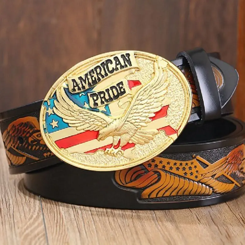 Fashion vintage eagle style Plate buckle belts for men high quality leather belt women cinturones hombre stylish waistband jeans |