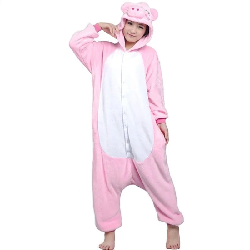 Взрослые розовой свинки фланелевые пижамы Все в одном Pyjama костюмы Костюмы для