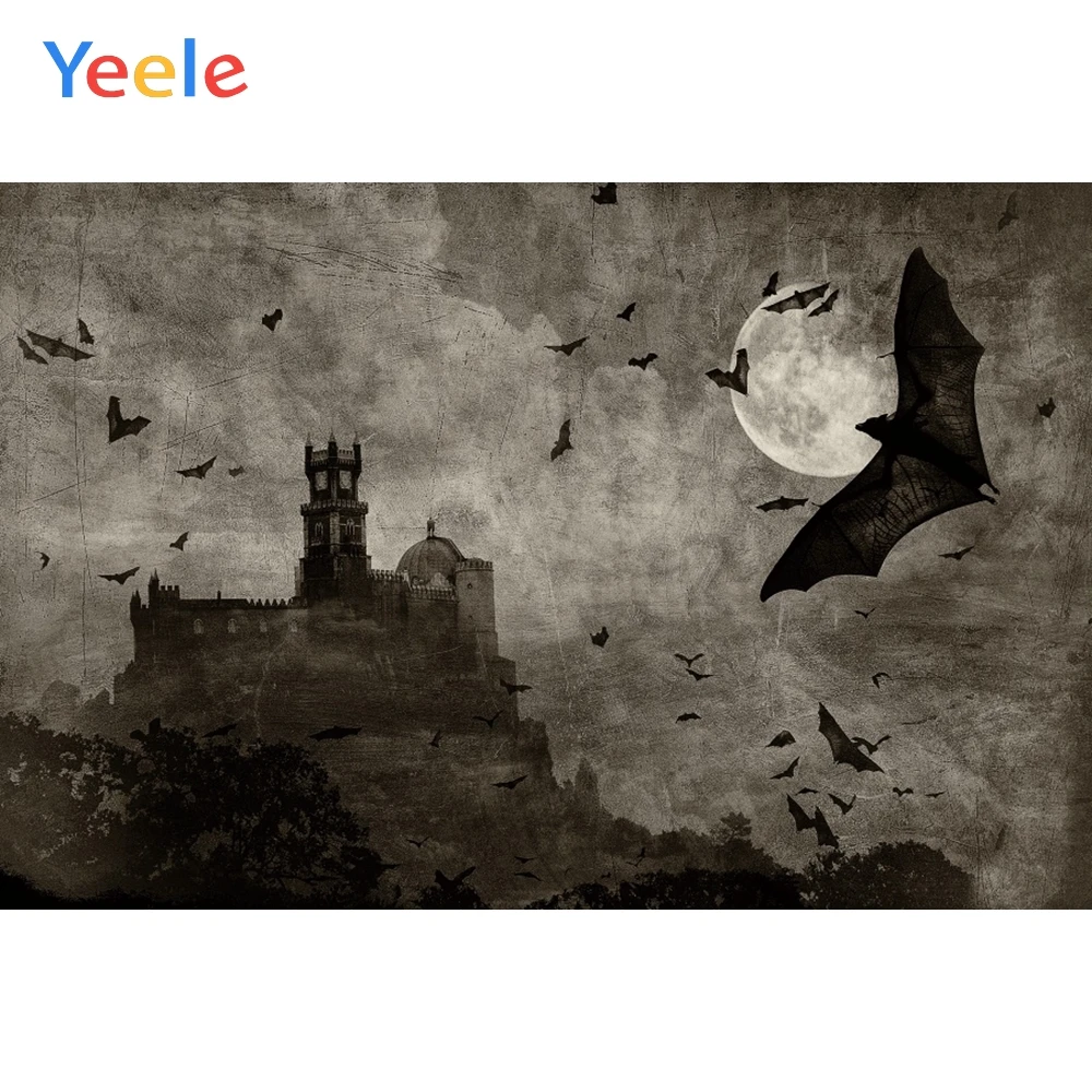 Yeele Хэллоуин Ночь Луна темные облака замок с летучими мышами фотографии фоны