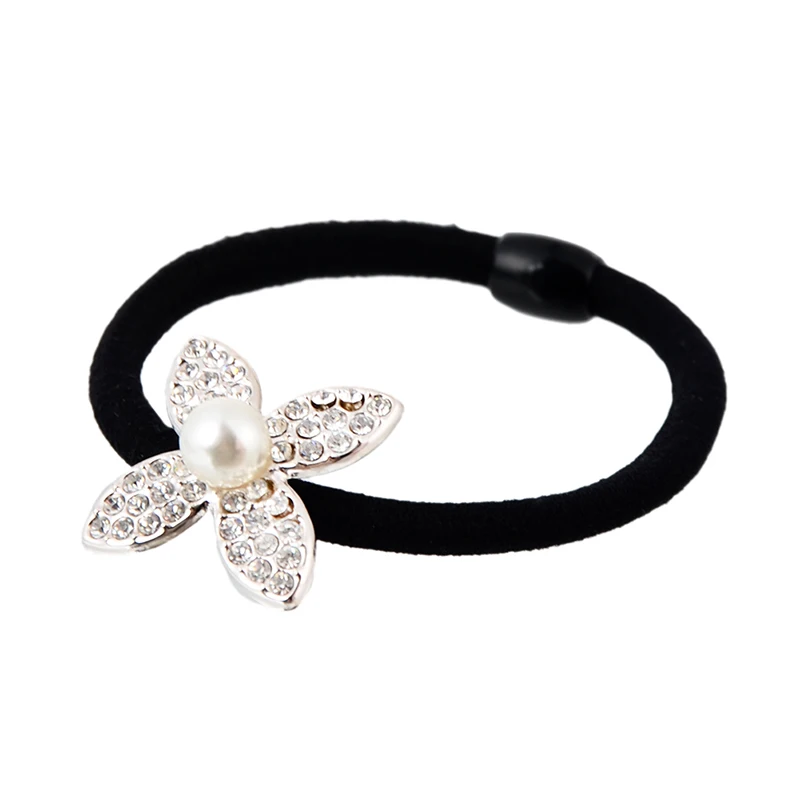 Резинка для волос женская черная эластичная модный аксессуар с цветами и