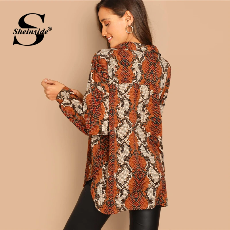 Sheinside Oversized Snake Print Women Blouse Shirt Autumn Long Sleeve Top Female OL Work Casual Womens Tops And Blouses