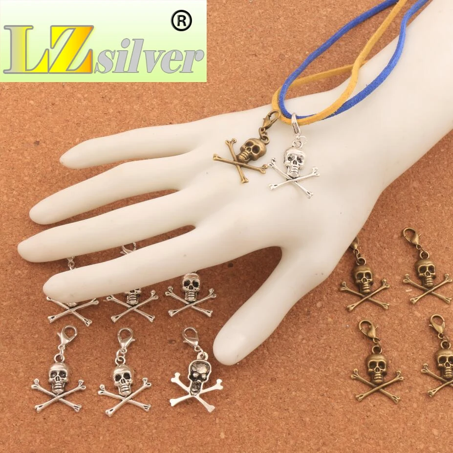 

20PCS zinc alloy/Bronze Pirate Skull Halloween Clasp European Lobster Trigger Clip On Charm Beads C981 37.7x19.7mm LZ