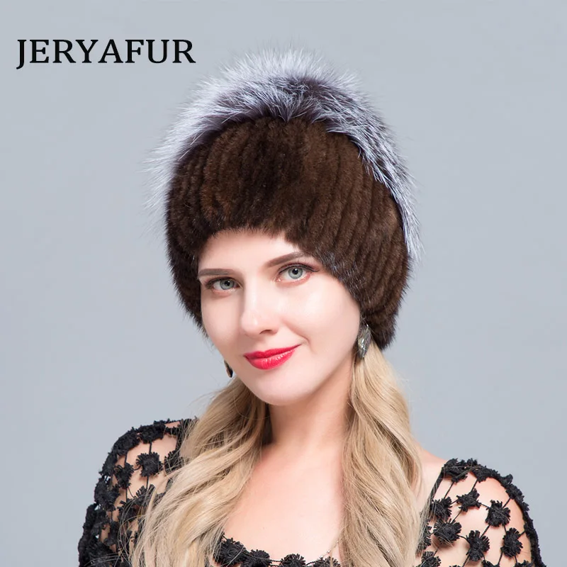 JERYAFUR женские модные бейсболки бини для натуральной лиса, норка для женщин натуральные зимние шапки вертикальные Диаманте высокого качества - Цвет: COLOR2