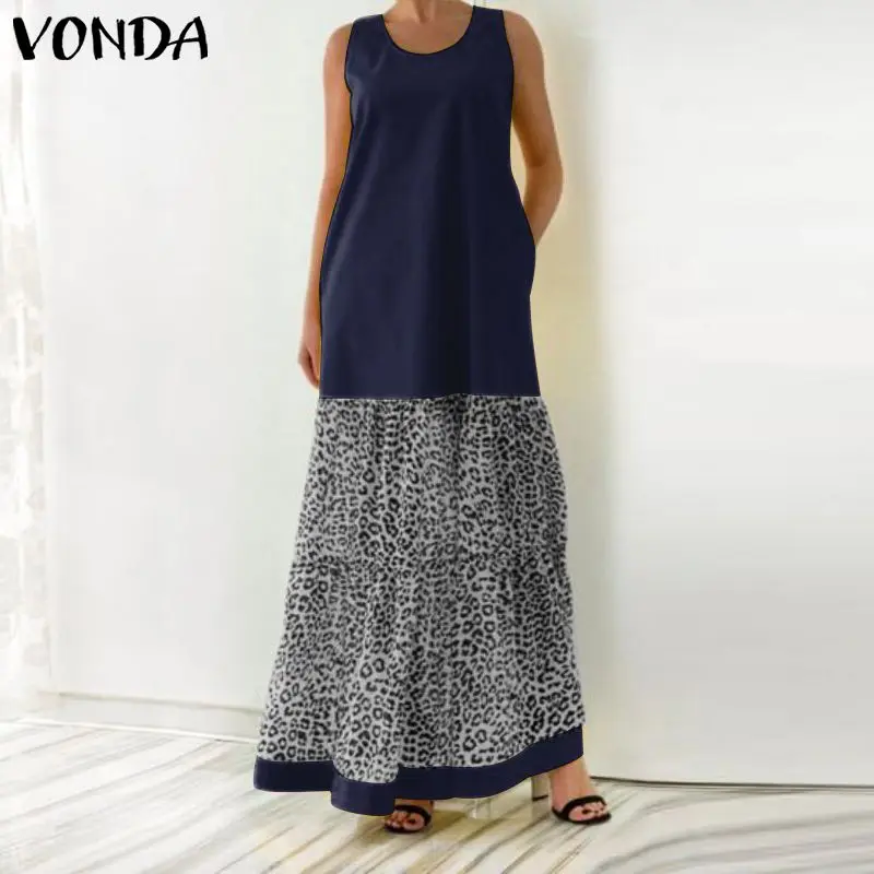 VONDA женское длинное платье макси с леопардовым принтом свободное Повседневное