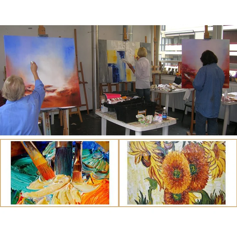 Картина маслом на холсте без рамы 2 панели ручная работа набор цветочных чашек