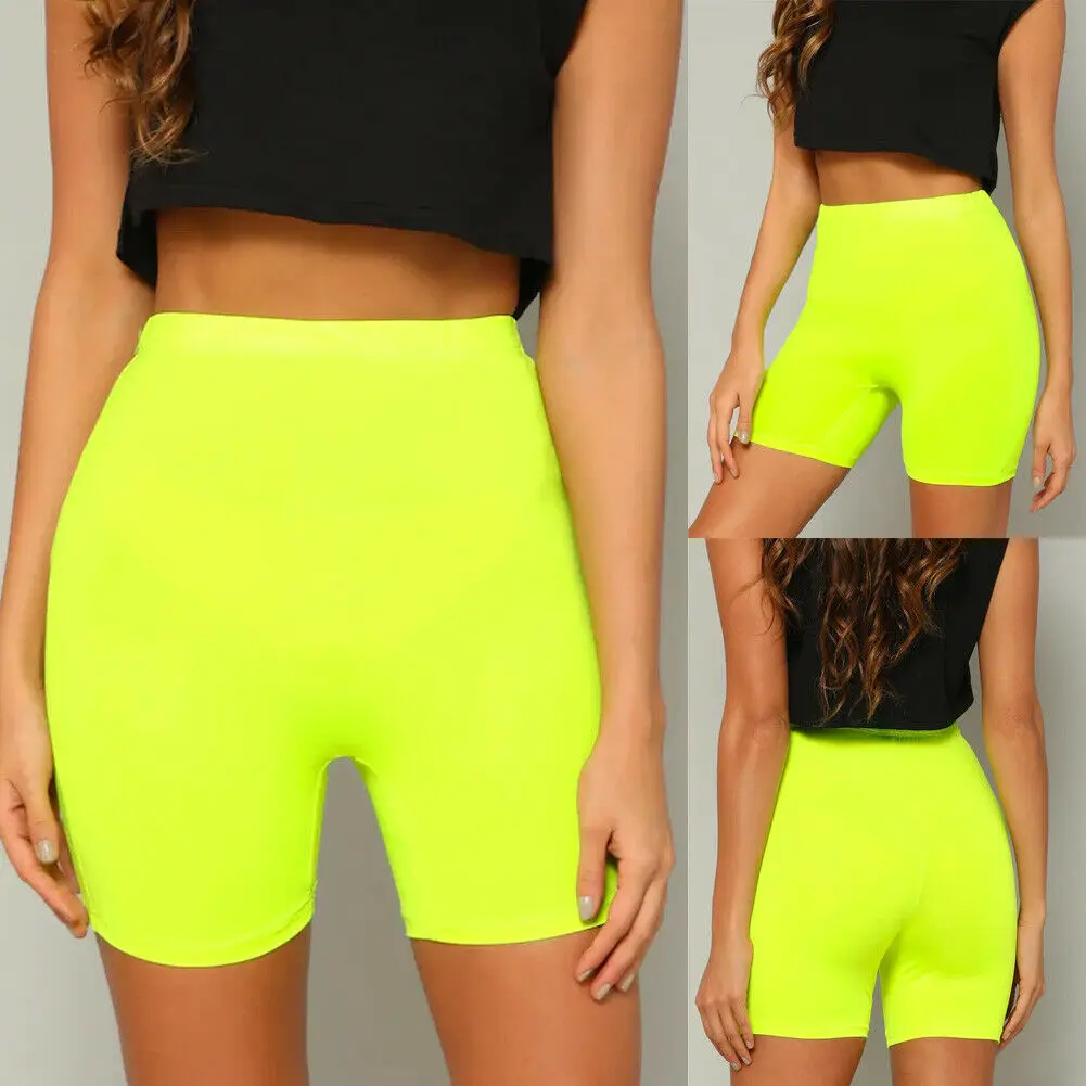 Fluorescent Yellow Женские шорты для фитнеса, йоги, занятий спортом, бега, упражнений, велосипеда, шорты с высокой талией, бесшовные леггинсы для тренировок, тренажерного зала - Цвет: Fluorescent Yellow