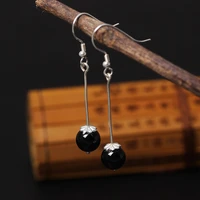 925 sterling silver vintage obsidian beads drop earrings for women high quality lady prevent allergy sterling silver jewelry