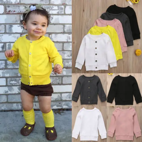 Solid Color Autumn Winter Baby Knitting Cardigan Sweaters Toddler Kids Girl Boy Knitted Sweater Tops 0-24M |