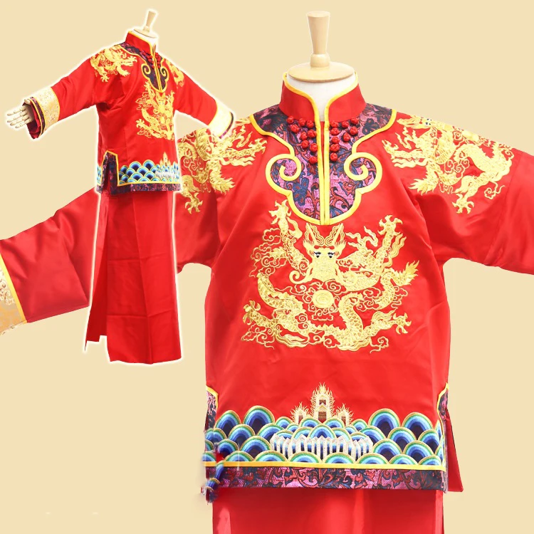 Tong LiYa Chen SiCheng Red Chinese Wedding Hanfu Couple Costume Sets Republican Period Wedding Bride and Groom Hanfu