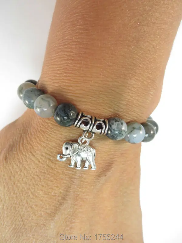 SN1120 Sacred Elephant Mala Bracelet Healing Yoga Jewelry Moss Stone Zen Beaded Best Christmas Gift | Украшения и аксессуары