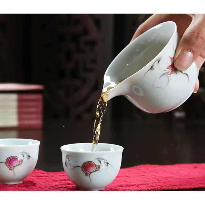 

White Ceramic Tea Set Ceramic Kung Fu Teapot Handmade Purple Sand Teapot Teacup Gaiwan Tureen Tea Ceremony Portable Tea Set