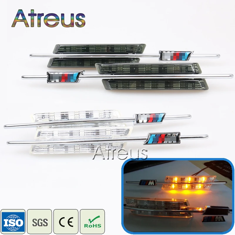 

Atreus 2X LED Fender Side Turn Signals For BMW E60 E61 E81 E82 E87 E88 E90 E91 E92 E93 Car LED Marker Lights 12V M Logo styling