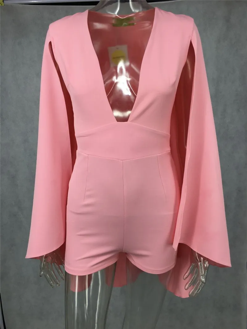 2016 Summer Style Rompers Women Jumpsuit New Fashion Sexy deep v neck jumpsuit romper pink Casual short overalls Bodysuit|bodysuits fashion|fashion