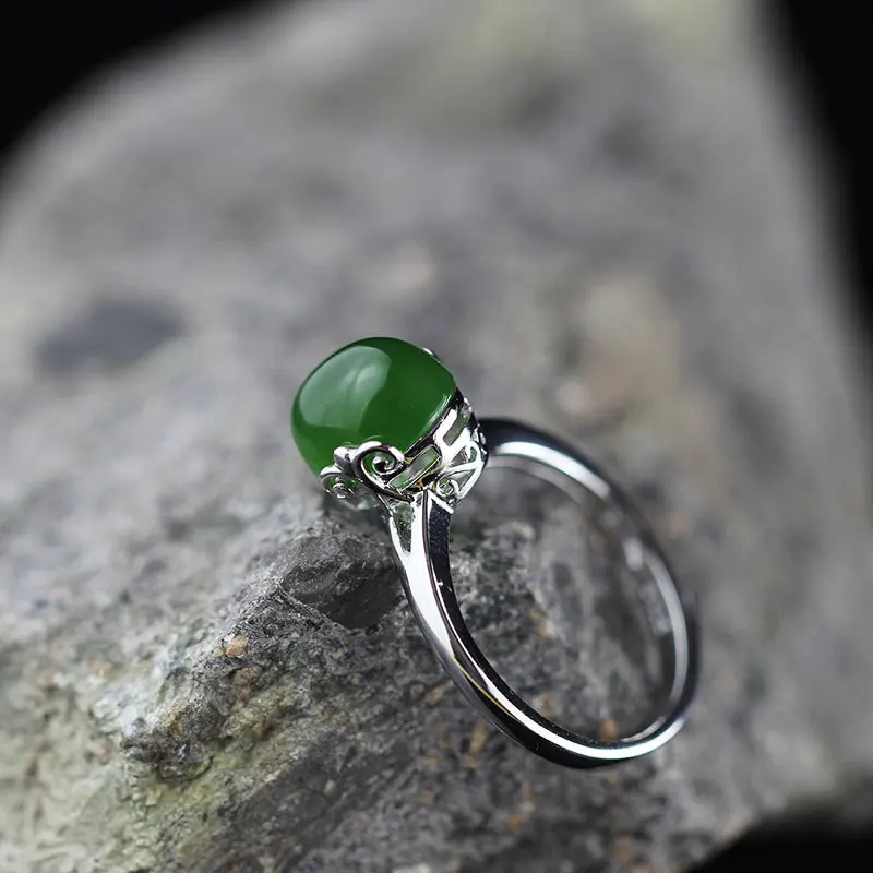 Кольцо для женщин натуральный овальный камень яшма классический полый дизайн
