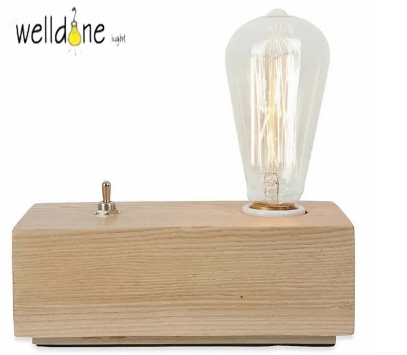 Античная медь простой E27 Эдисон лампы Деревянный Ретро Спальня ночной Светильник