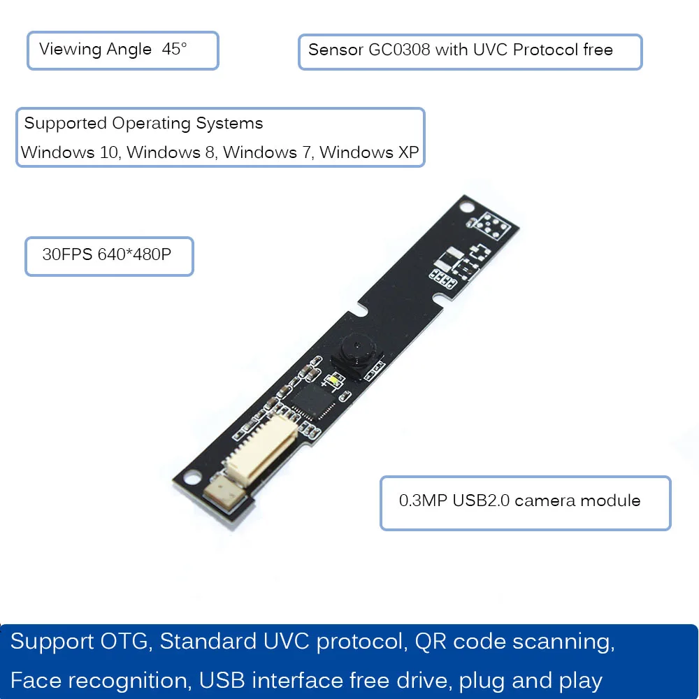 HBVCAM 30FPS USB камера платы CMOS 0.3MP USB2.0 модуль камеры 640*480P Датчик GC0308 с UVC протокол