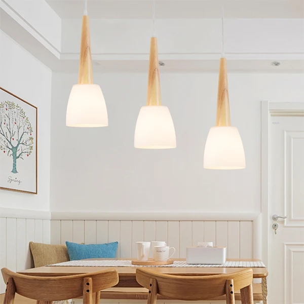 Японский деревянный подвесной светильник для столовой со стеклянным рогом
