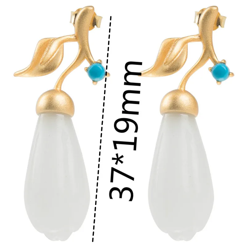 

Flyleaf Court Style Luxury White Jade Magnolia Flower Gold Drop Earrings For Women Handmade Lady Turquoise Vintage Jewelry