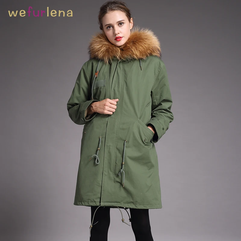

Women Natural Fur Jacket Parkas Winter Warm Thick Genuine Coat Long Raccoon Fur Collar Women Waistcoat New Fashion Parkas Coats