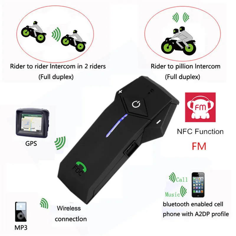 

2Pcs/Lot New 1000m Bluetooth Motorcycle Helmet Full-duplex Intercom Headset BT Interphone Earphones with Remote Control NFC FM