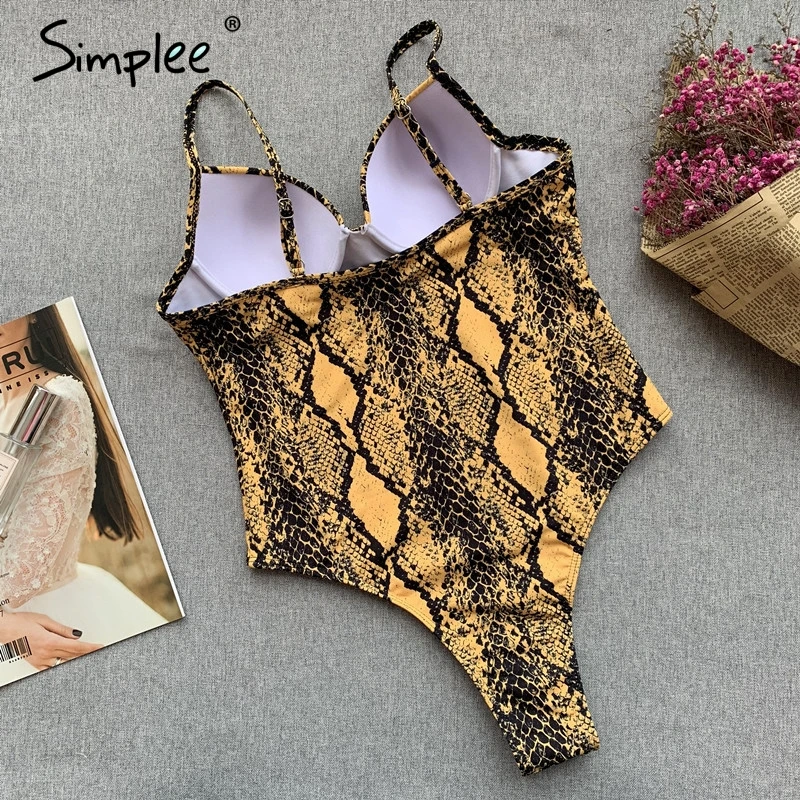 Simplee Snake print bikini push up High cut thong swimsuit female one-piece suits Sexy swimwear women Summer 2019 bathing suit | Спорт и