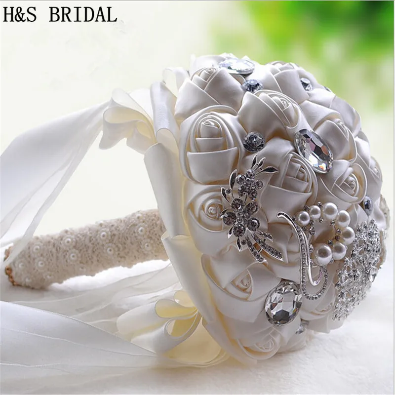 Свадебный букет H & S атласный невесты ручной работы свадебные цветы стразы