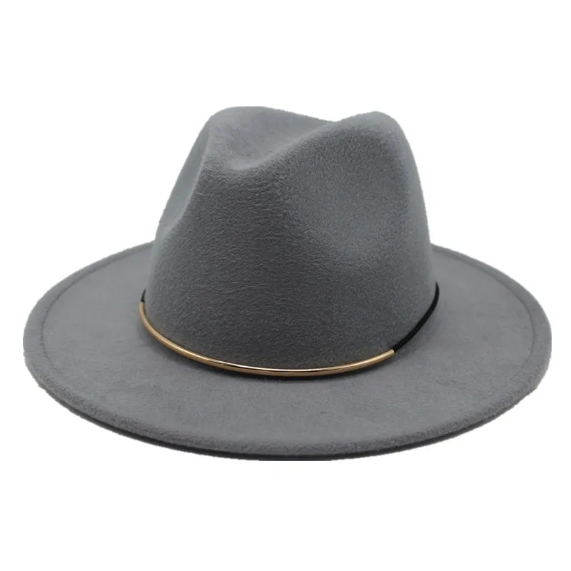 light grey Seioum новые женские шерстяные фетровые шляпы с металлическим кольцом с широкими полями Панама зимние теплые джазовые кепки элегантные женские церковные шляпы сомбреро - Цвет: light grey