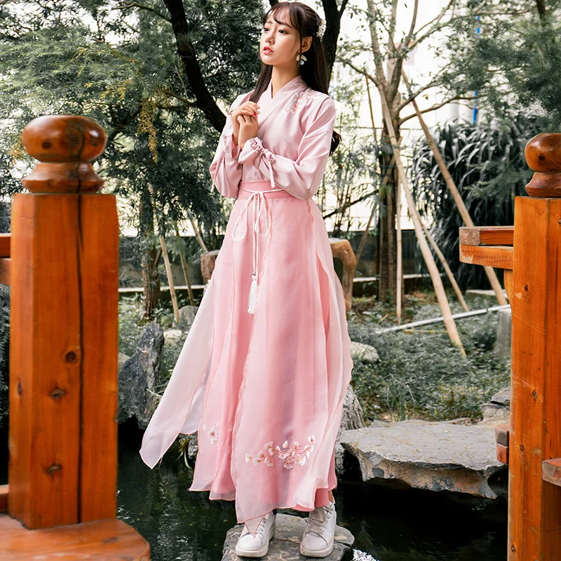 Розовое китайское платье Hanfu Cheongsam Топ китайская рубашка Китайская одежда