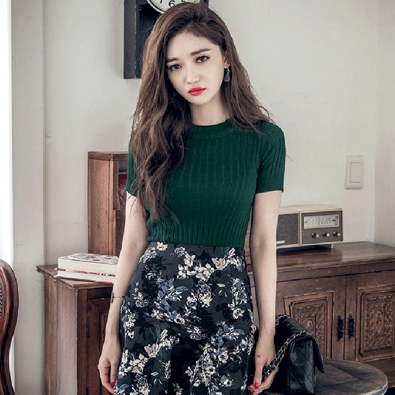 5 Colors O-neck Knitted T Shirt Women Cotton Elastic Basic T-shirts Female Casual Tops Short Sleeve T-shirt 2019 News | Женская одежда