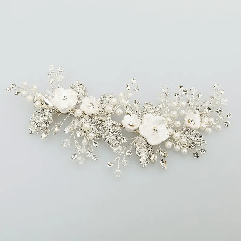 Jonnafe Очаровательная серебристыми стразами зажим для волос жемчуг свадебные