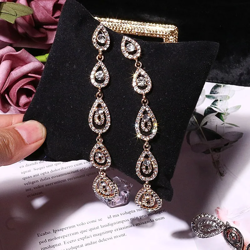 MENGJIQIAO 2018 Новые Роскошные Полные Стразы капли воды длинные Pendientes Mujer Moda элегантные