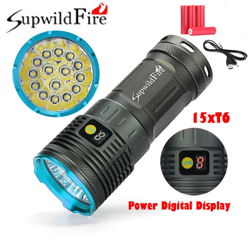 ISHOWTIENDA фонарик крепкий и прочный Supwildfire 50000LM 15 x XM-L T6 светодиодный Мощность цифровой Дисплей Охота фонарик# G30