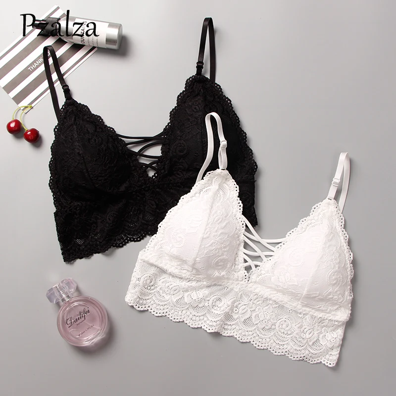 Women Sexy Lace Bralette Triangle Cross Strap Ladies Bras Soft Padded Wireless Brassiere Black White One Sizie | Женская одежда