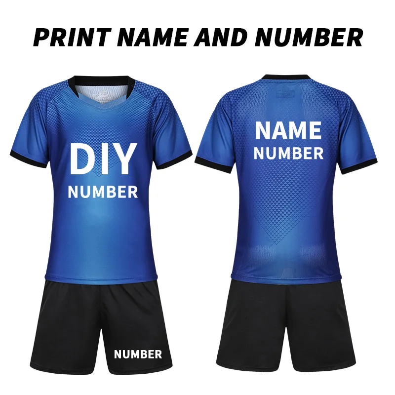 blue short DIY Детская футболка для футбола на заказ,, Camisetas De Futbol, Футбольная форма, детская спортивная одежда из полиэстера с длинными рукавами - Цвет: blue short DIY