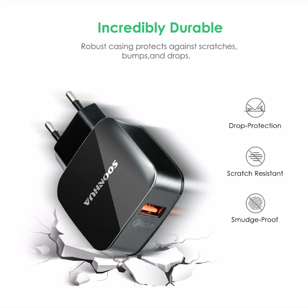 SOONHUA QC3.0 Универсальное зарядное устройство USB для путешествий настенное адаптер