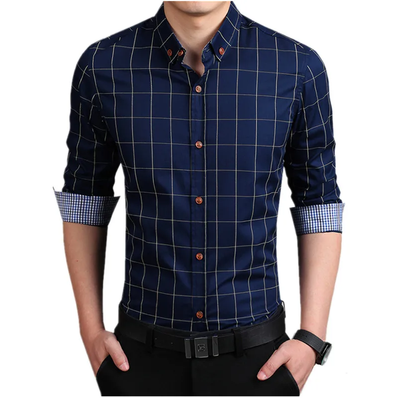 Мужская Повседневная рубашка в клетку белая/бордовая/серая большого размера с